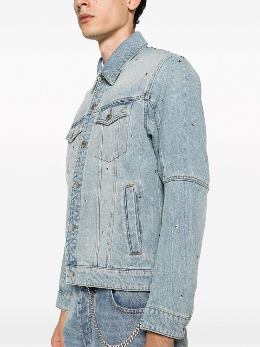 kasy spread-collar crystal denim jacket - 6