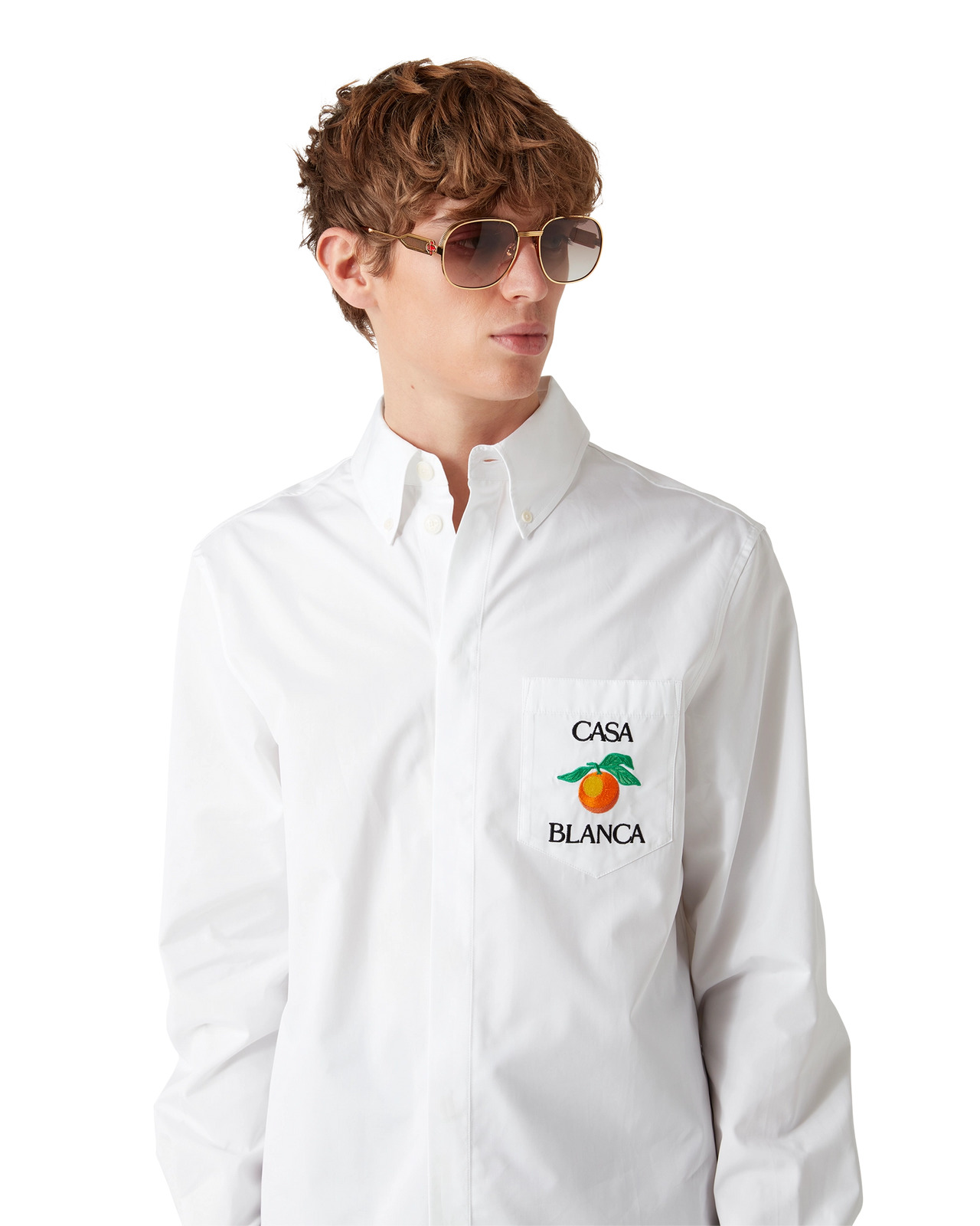 Embroidered Orange Oxford Shirt | Casablanca Paris - 5