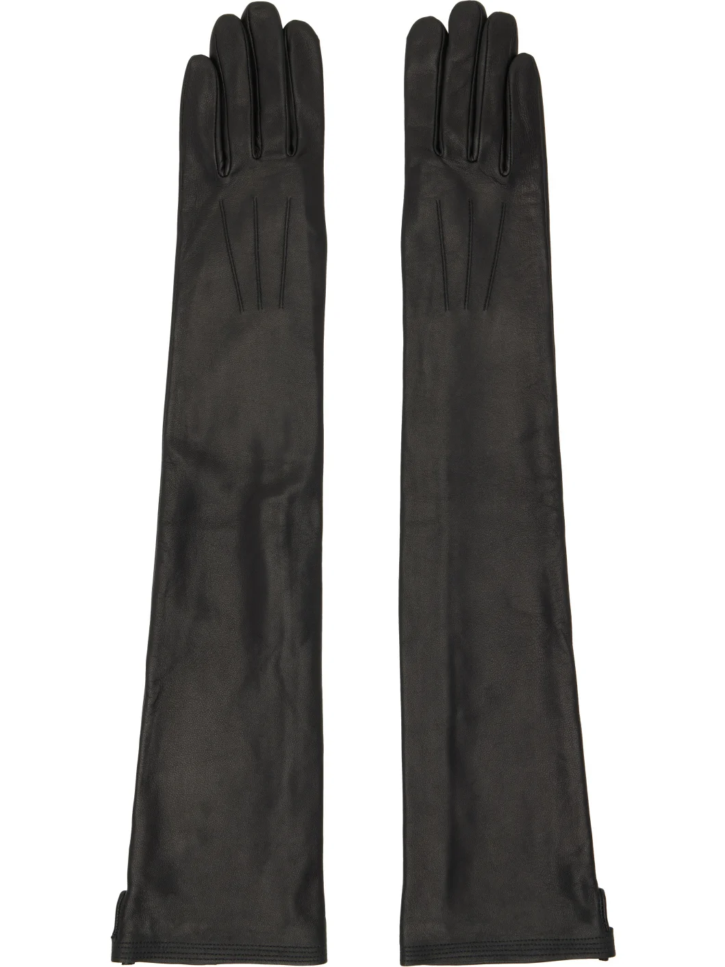 Black Long Leather Gloves - 1
