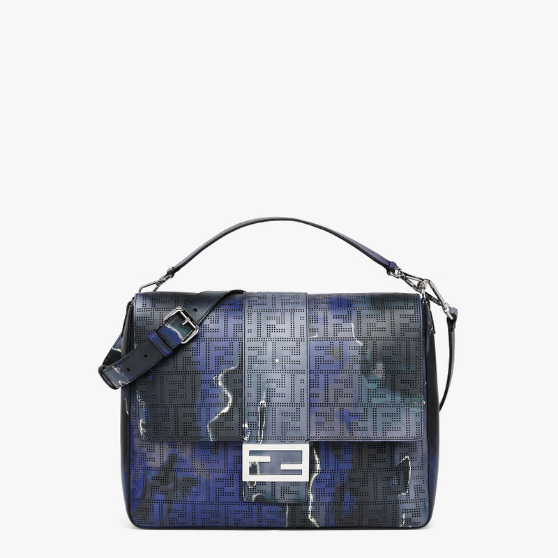 Perforated leather bag with blue and black Sunset motif 1