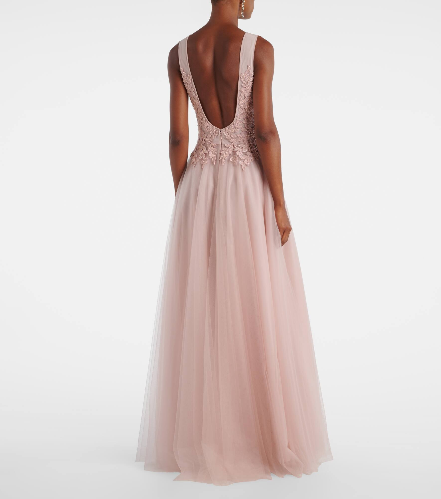 Floral-appliqué tulle gown - 3