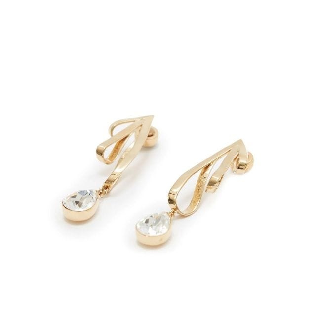 Gold earrings with crystal pendant - 3