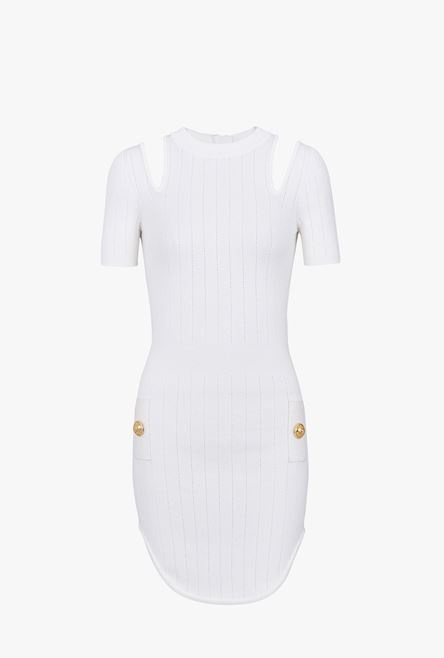 Short white eco-designed knit dress - 1