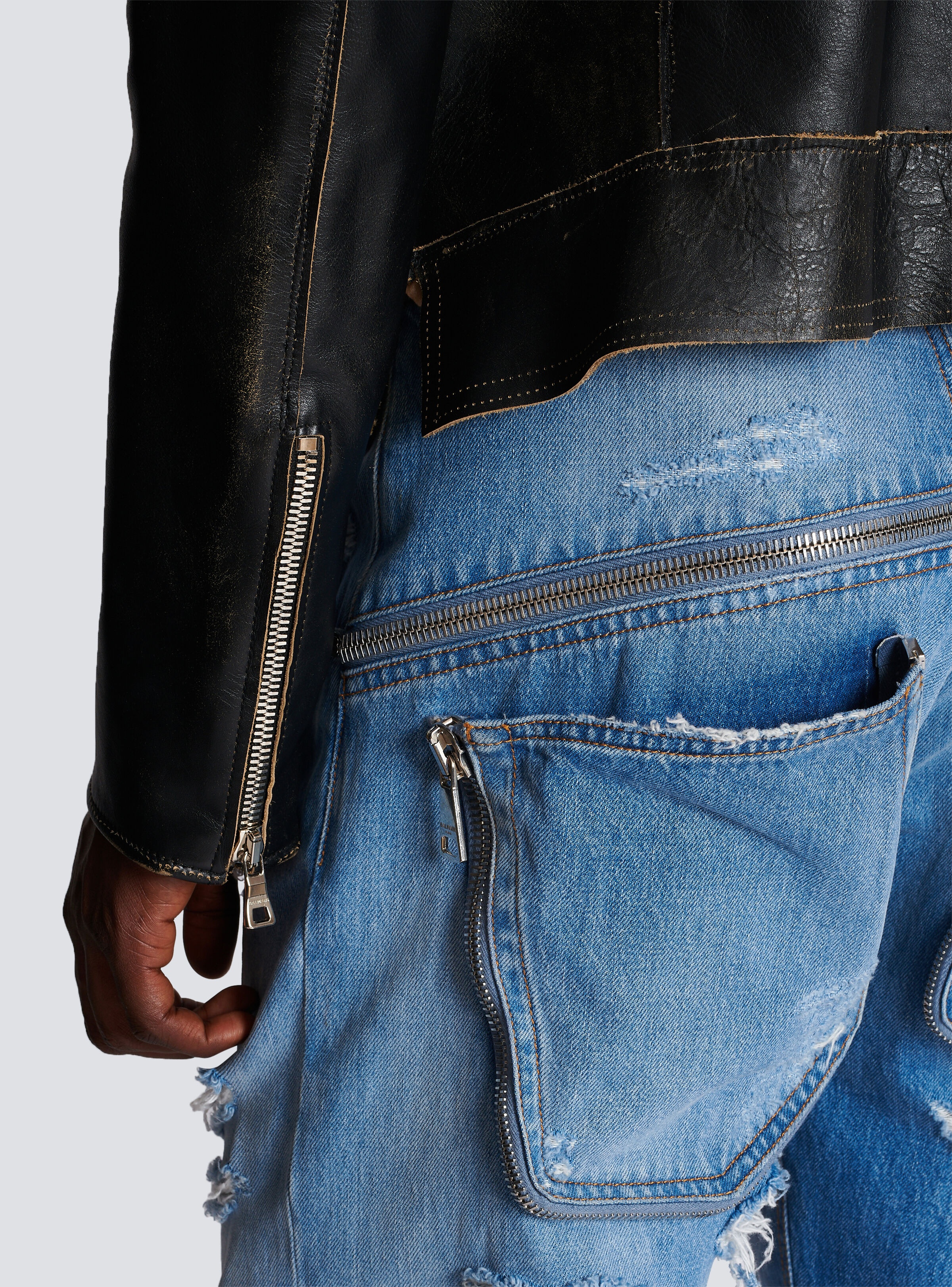 Leather biker jacket with embroidered badges - 9