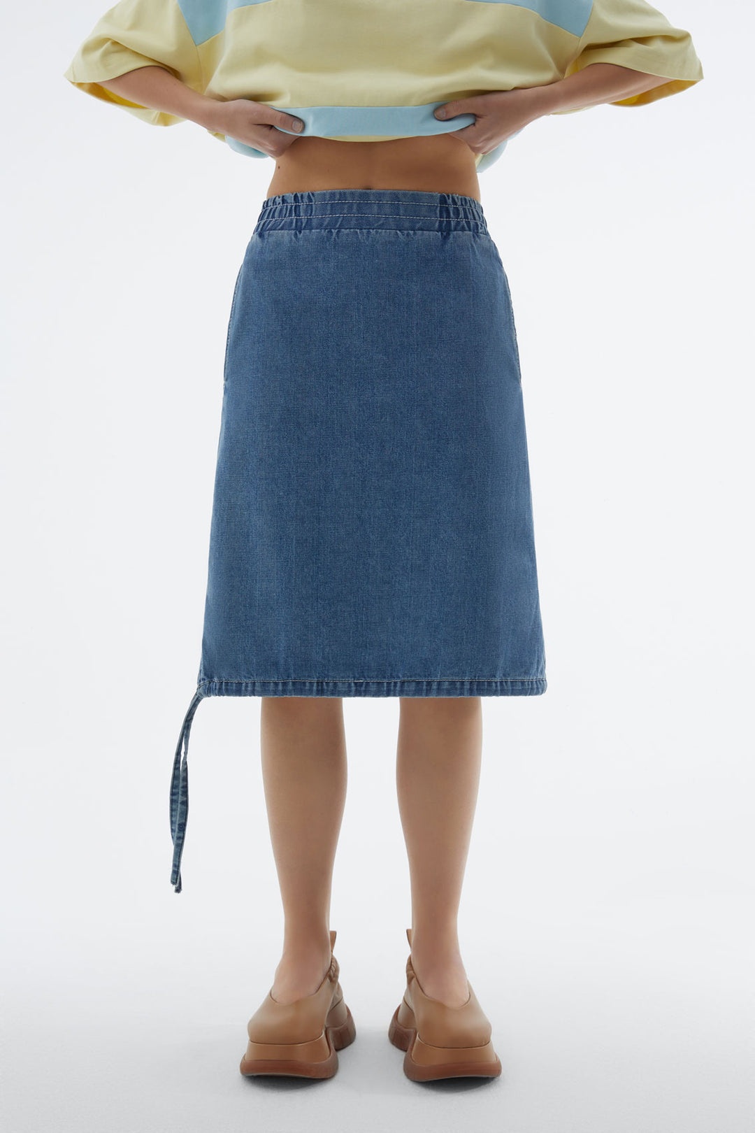 WASHED DENIM ELASTIC SKIRT - 1