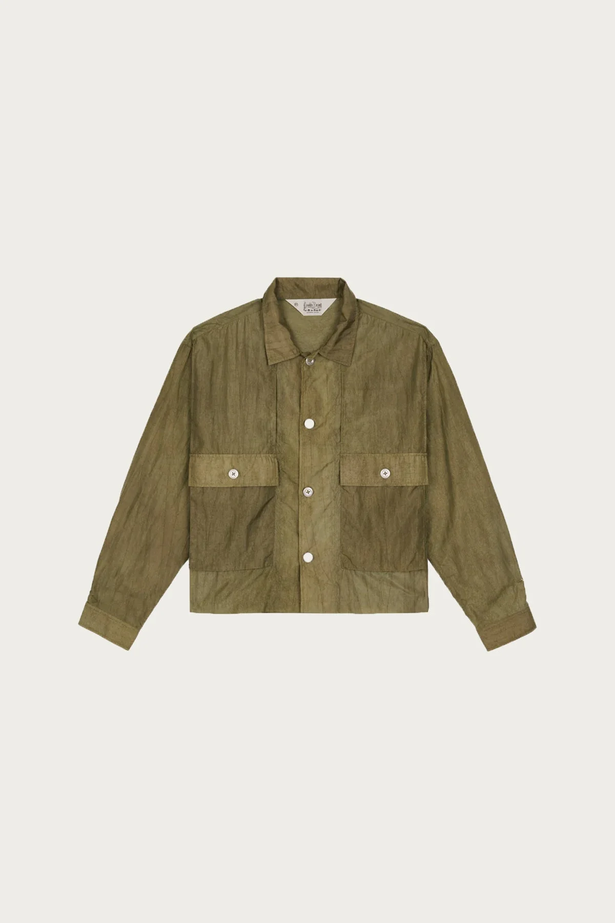 Cropped Nylon Button Up Shirt - Army - 1