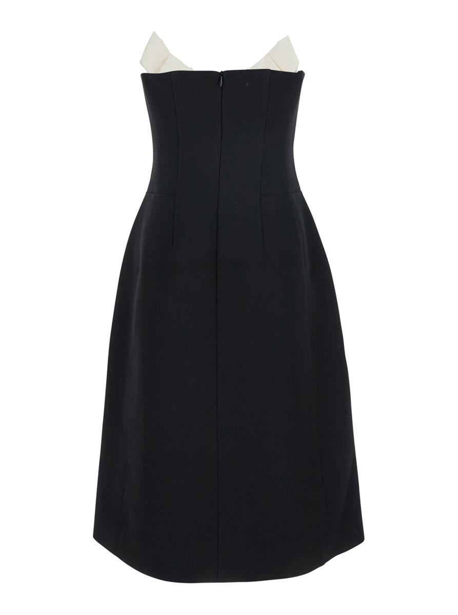 ワンピース SHUSHU/TONG bustier spliced dress Black Embellished Bustier Spliced Midi Dress by SHUSHU/TONG