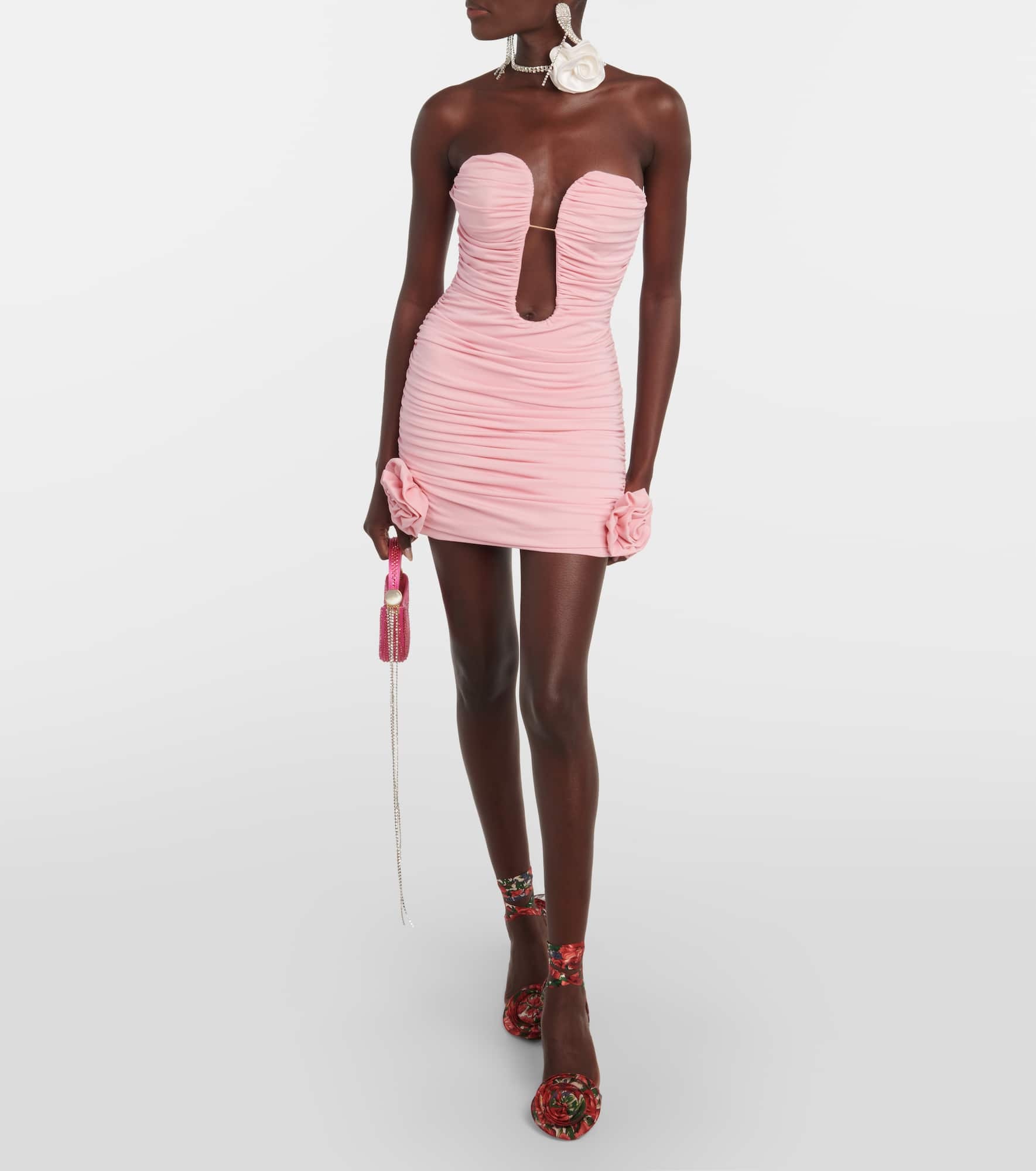 Floral-appliqué ruched minidress - 2