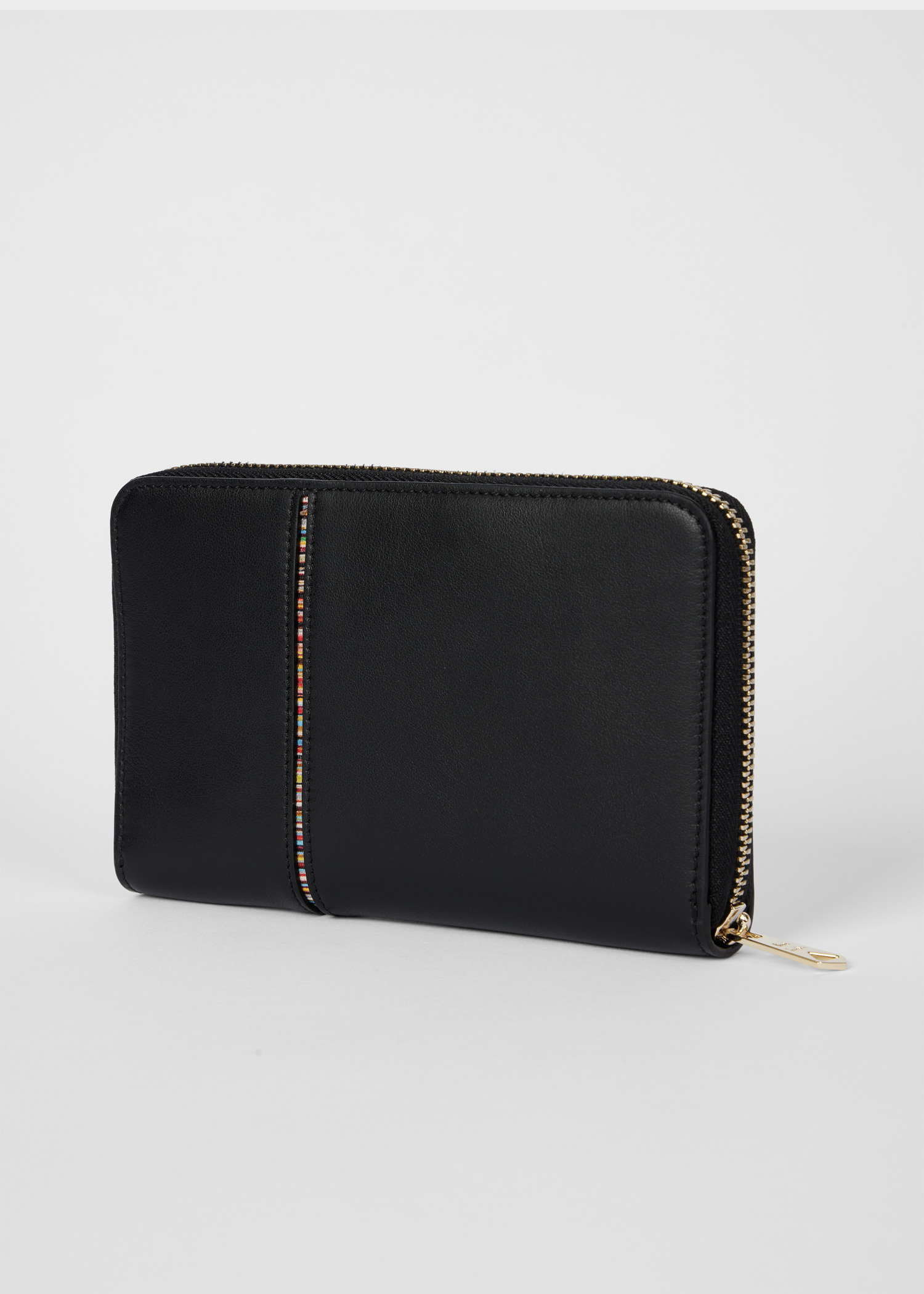 Women's Black Leather 'Signature Stripe' Zip Around Purse - 3