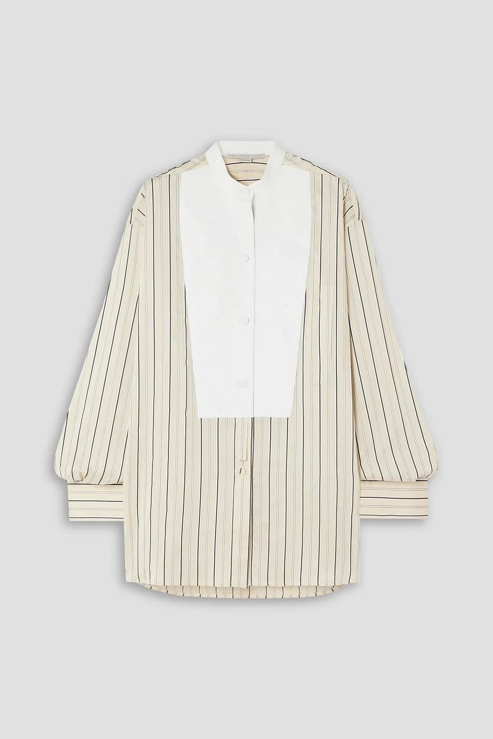 Plastron cotton-paneled striped silk-blend shirt - 1