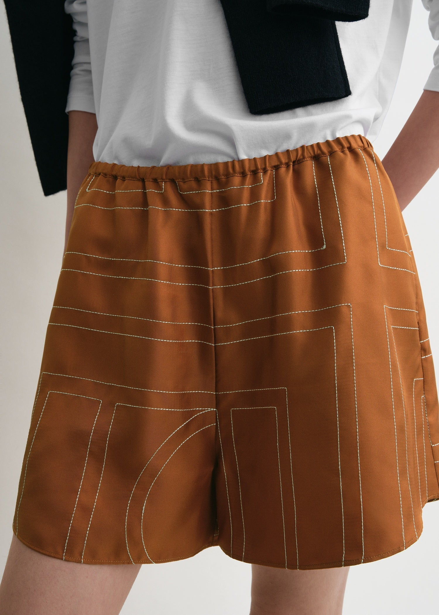 Monogram silk pj shorts terracotta - 6