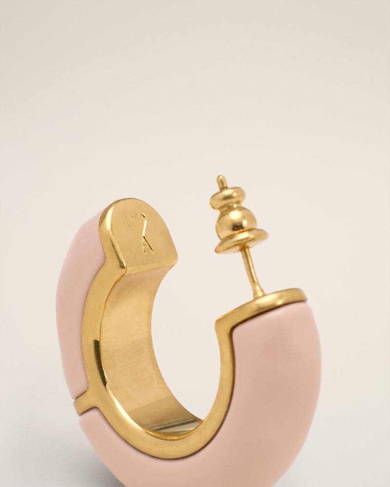 PINK BRASS HAMMERED LACQUERED EARRINGS 3