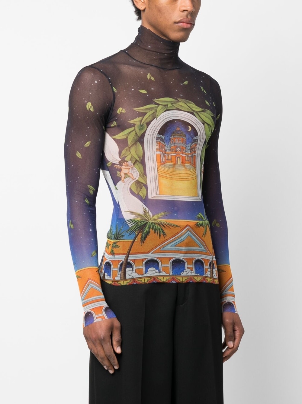 Maison D'Ete print mesh top - 3