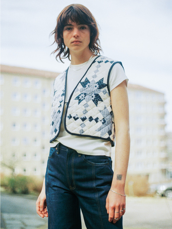 Lill Quilted Cotton Vest Offwhite/Blue - 2