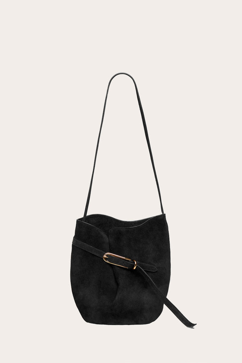 BELTED BUCKET BAG BLACK SUEDE 1