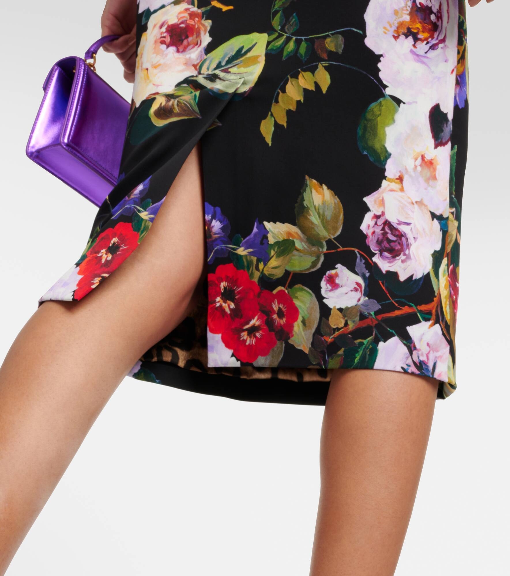 Rose Garden charmeuse midi skirt - 5