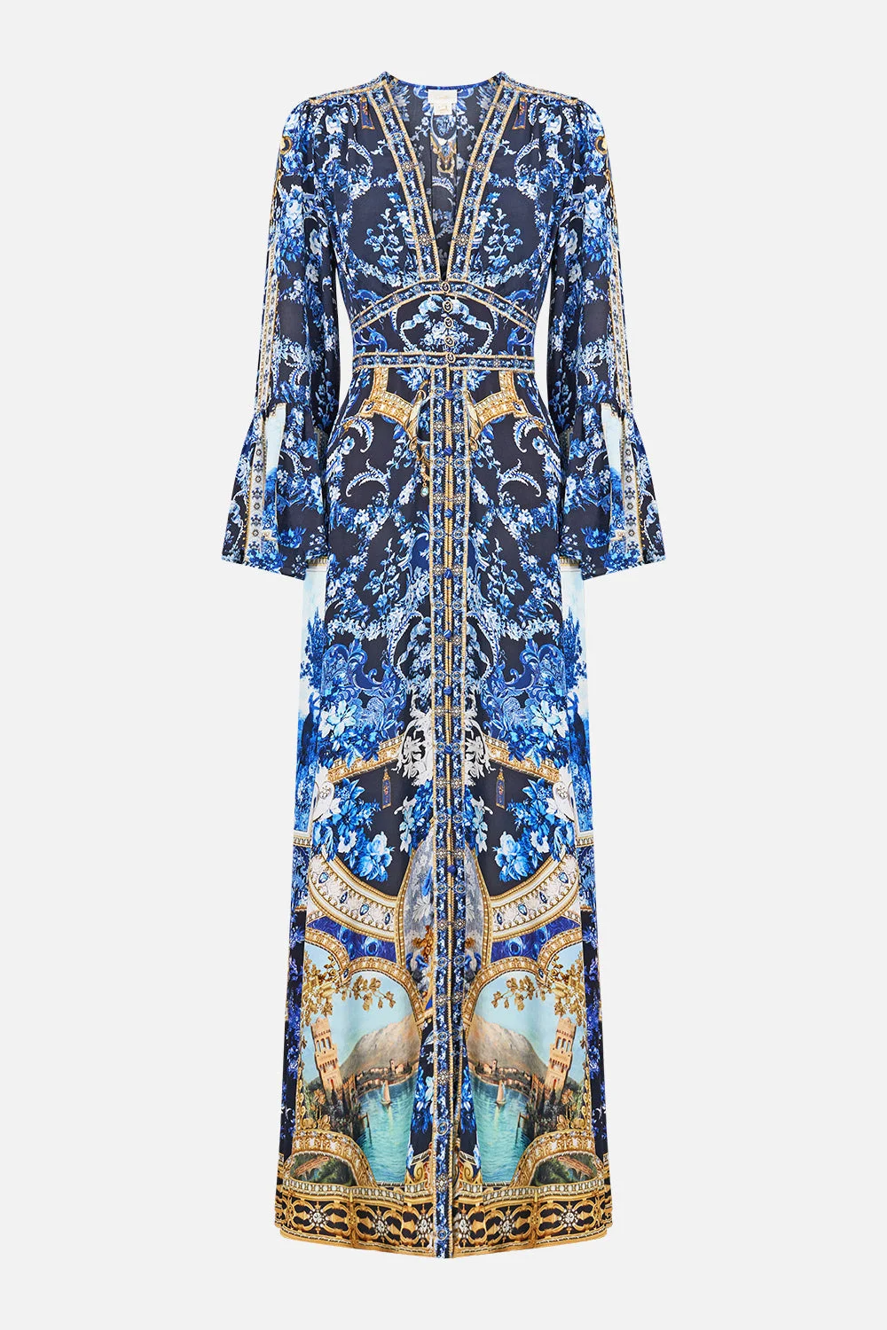 SHAPED WAISTBAND DRESS WITH RUFFLE SLEEVE SWEET SACRÉ BLEU - 1