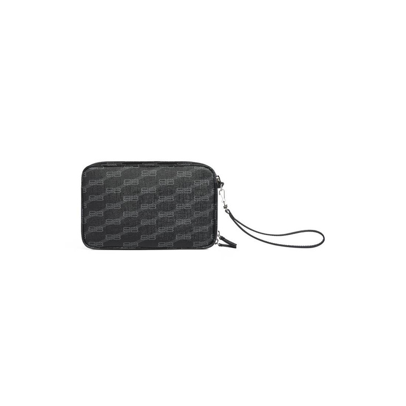 Men's Signature Pouch With Handle Bb Monogram Coated Canvas  in Black 4