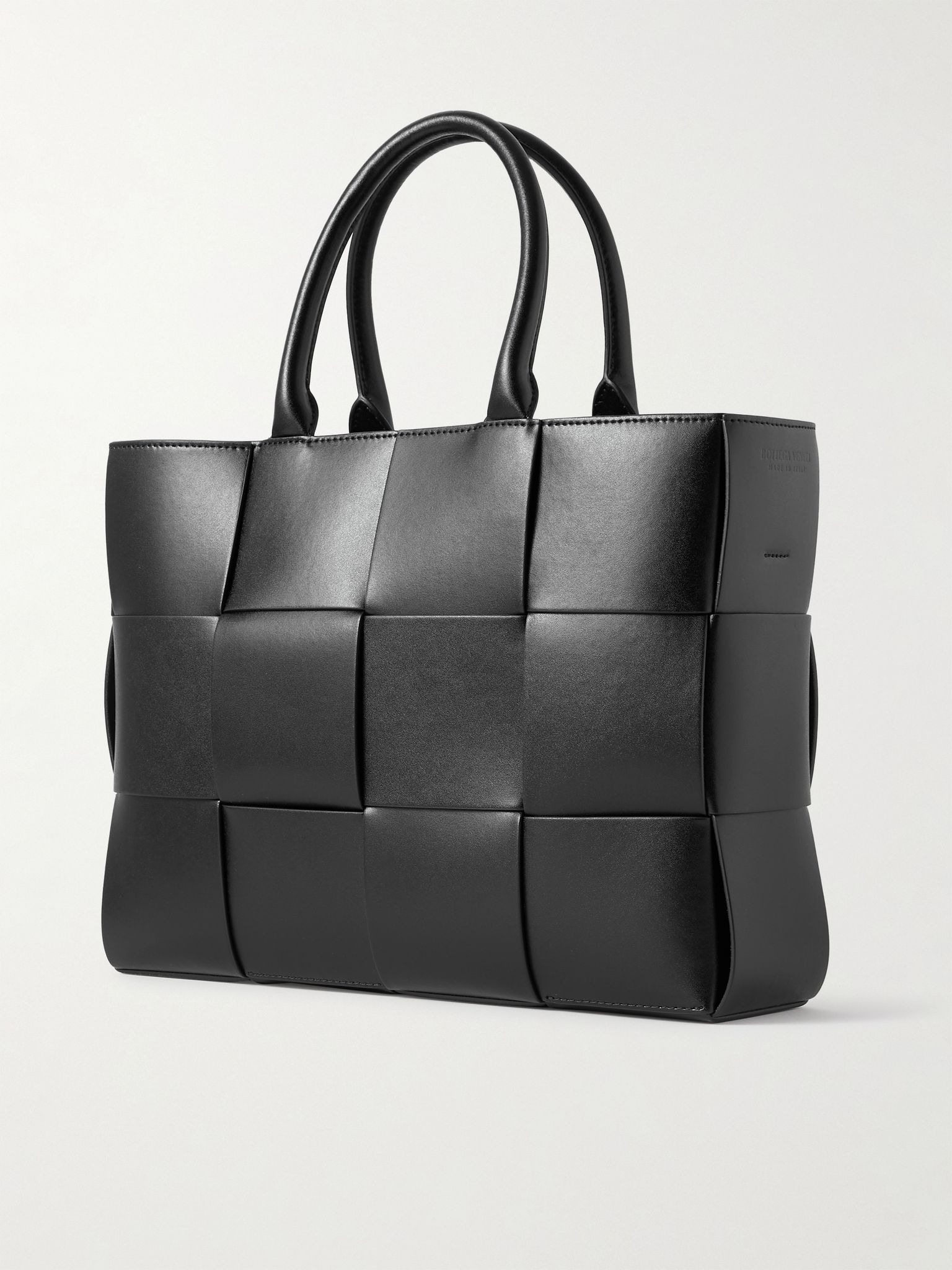 Small E/W Arco Intrecciato Leather Tote Bag Black - 3