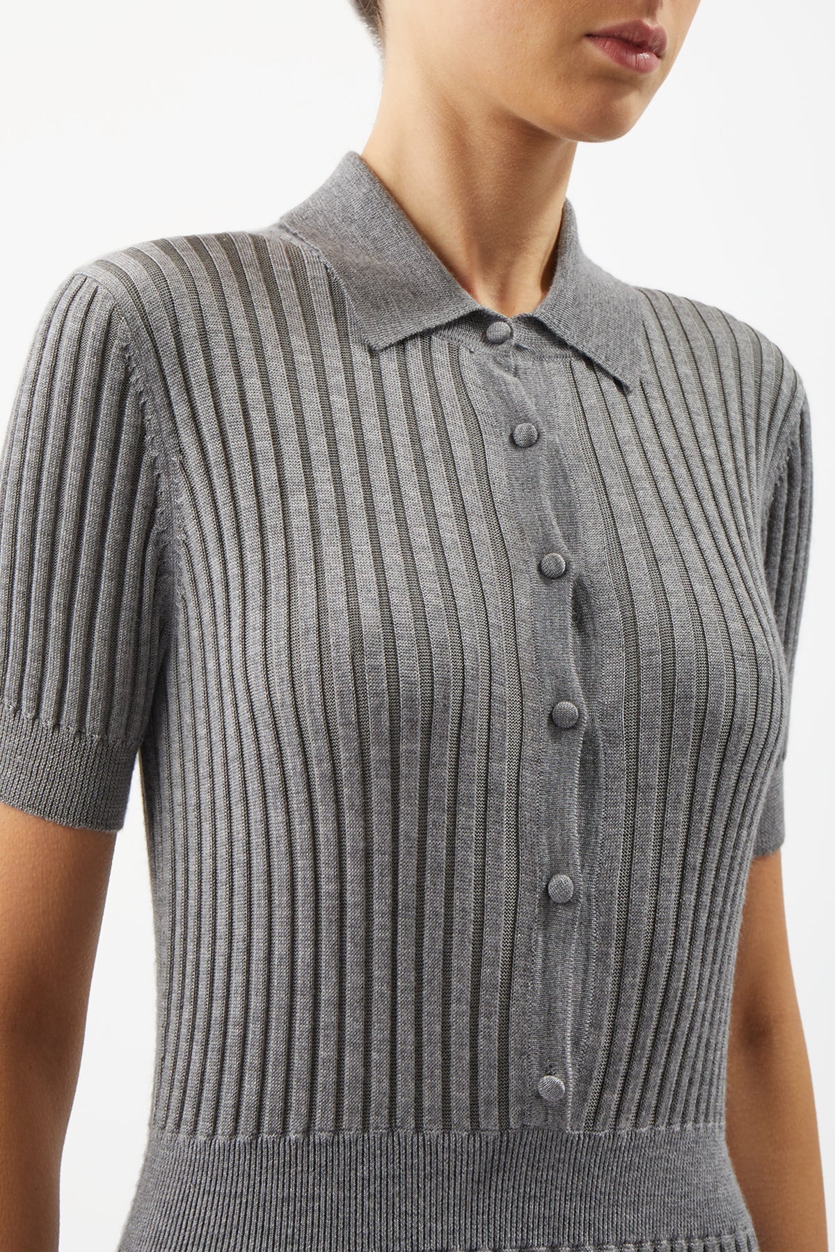 Amor Ribbed Dress in Heather Grey Cashmere Silk - 5