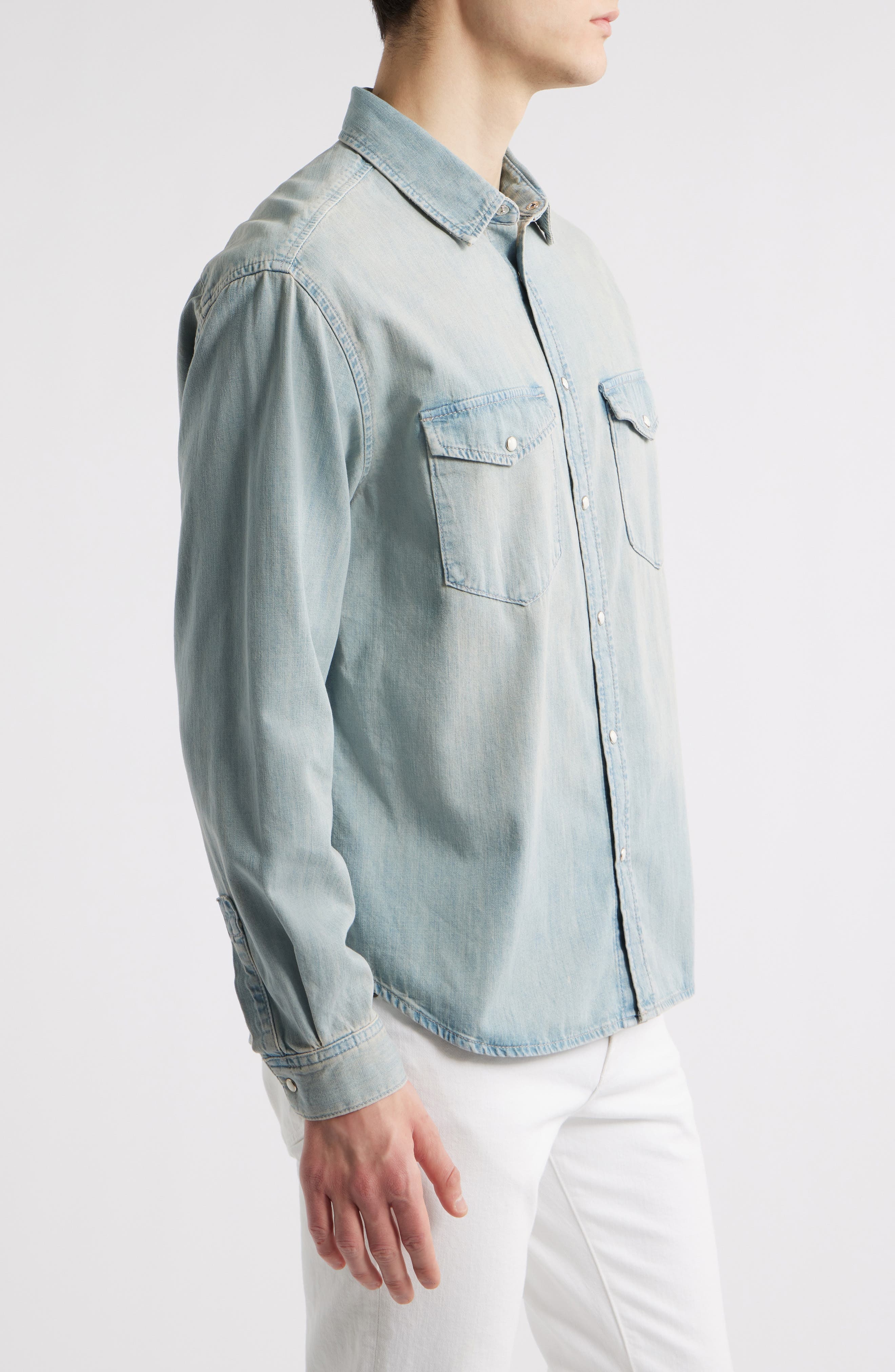 FRAME Modern Cotton Denim Snap-Up Western Shirt in Calabasas at Nordstrom - 4