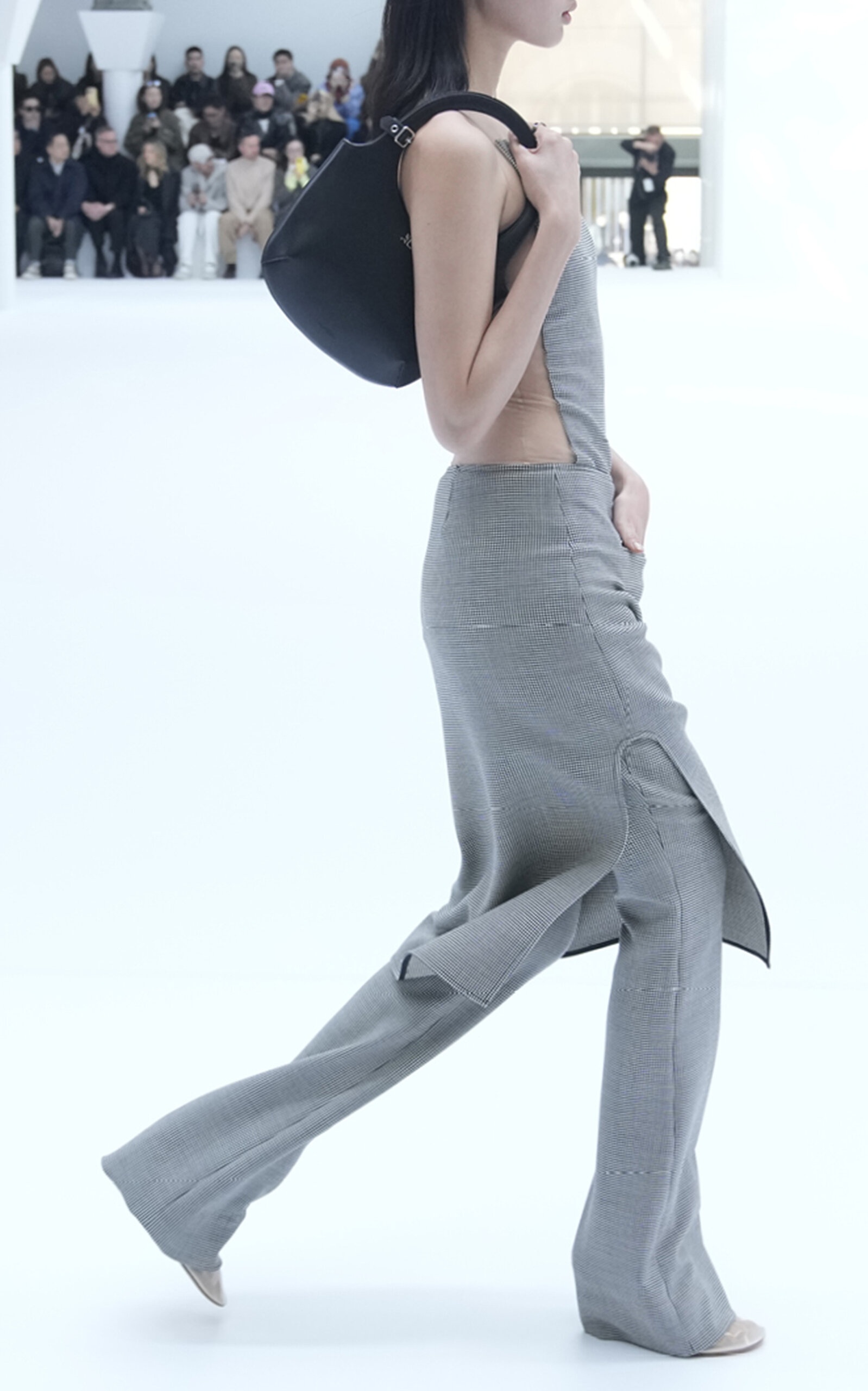 Oblique Houndstooth Flared Pants grey - 3