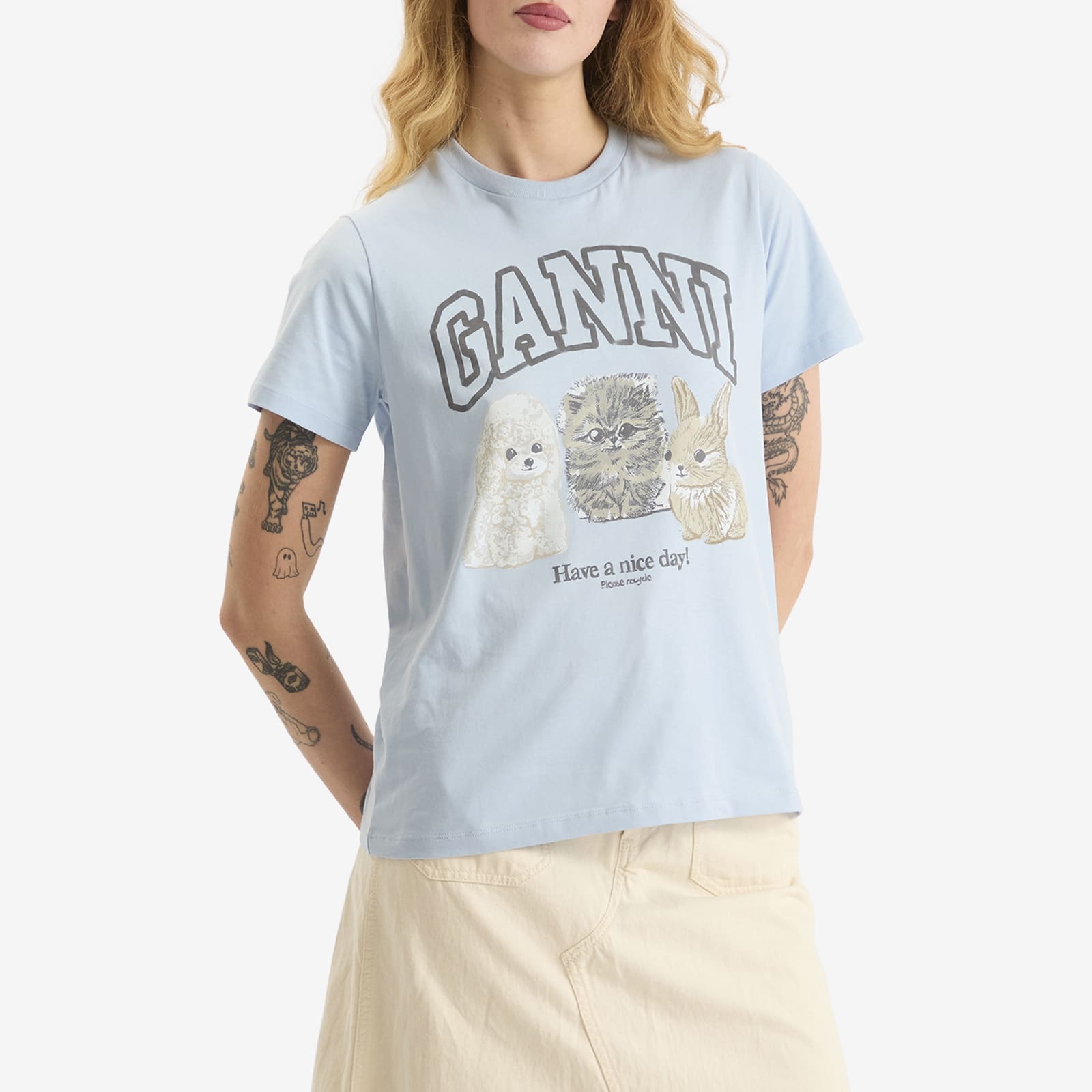 [GANNI]★Basic Cotton Jersey Animals Relaxed T-shirt GANNI Basic Cotton Jersey Animals Relaxed T-Shirt | Danali