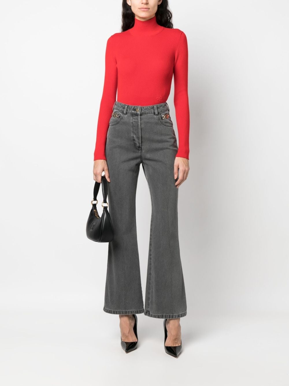 logo-embroidered flared jeans - 2