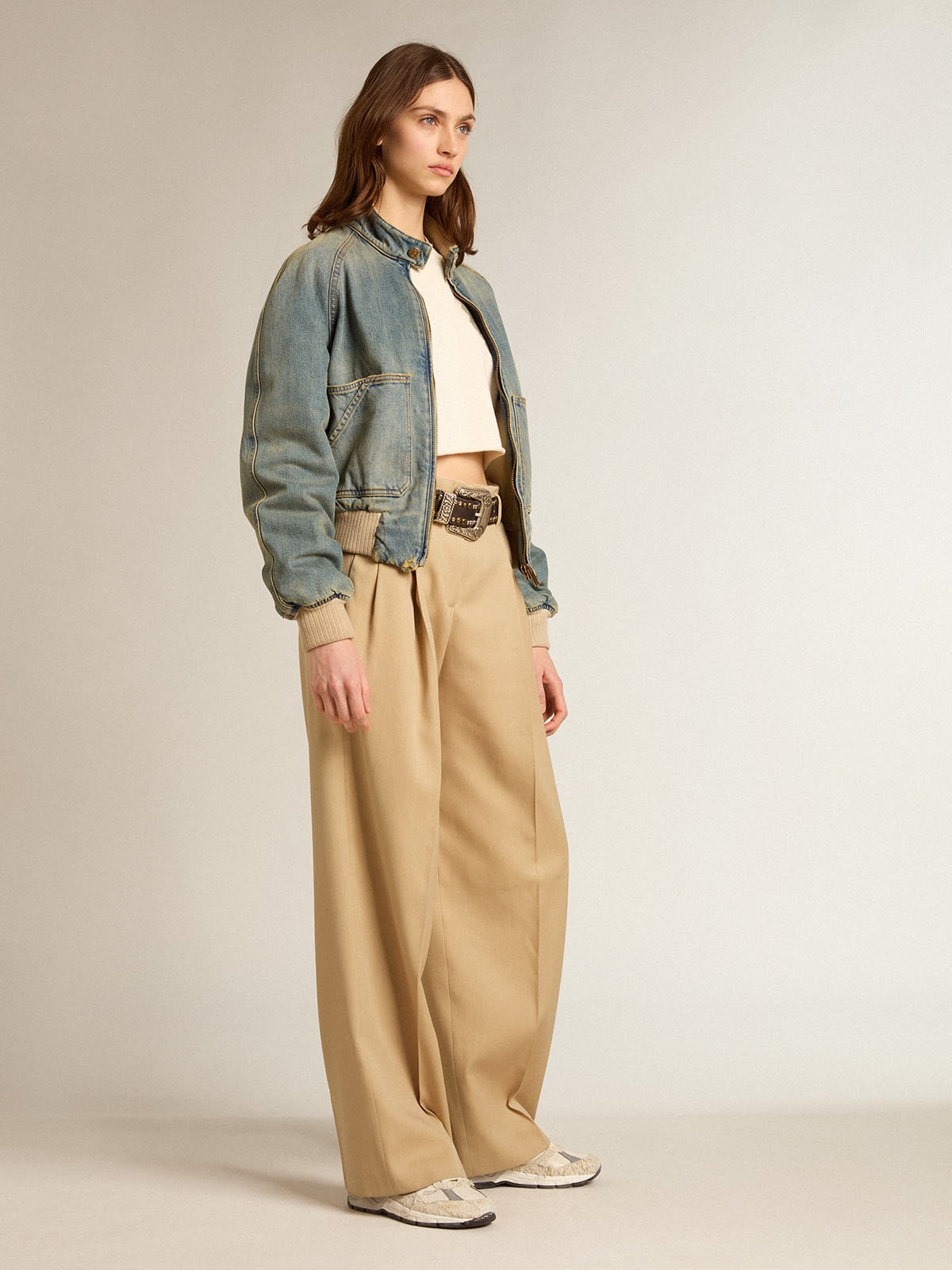Aged white cotton cropped sweatshirt - 3