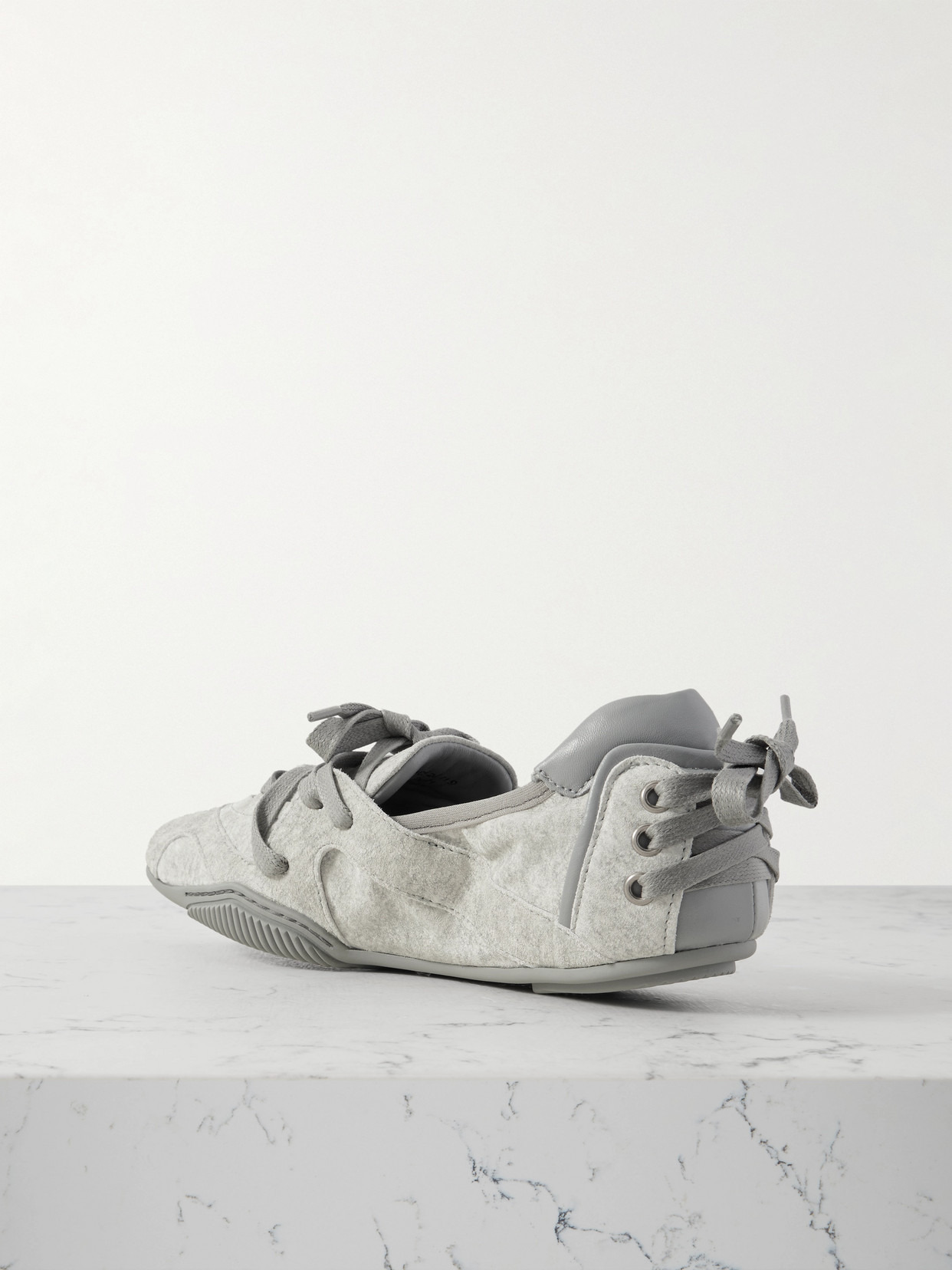 Leather-trimmed Suede Ballet Flats - 3