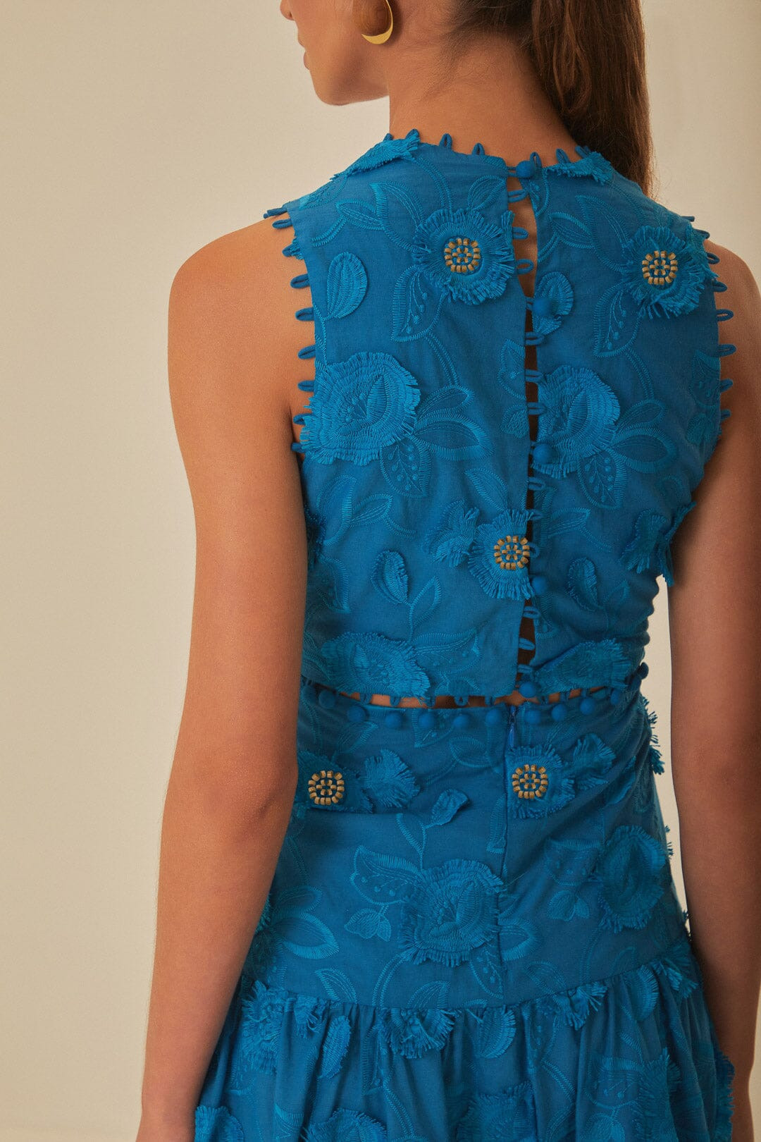 Blue 3D Flower Sleeveless Maxi Dress - 4