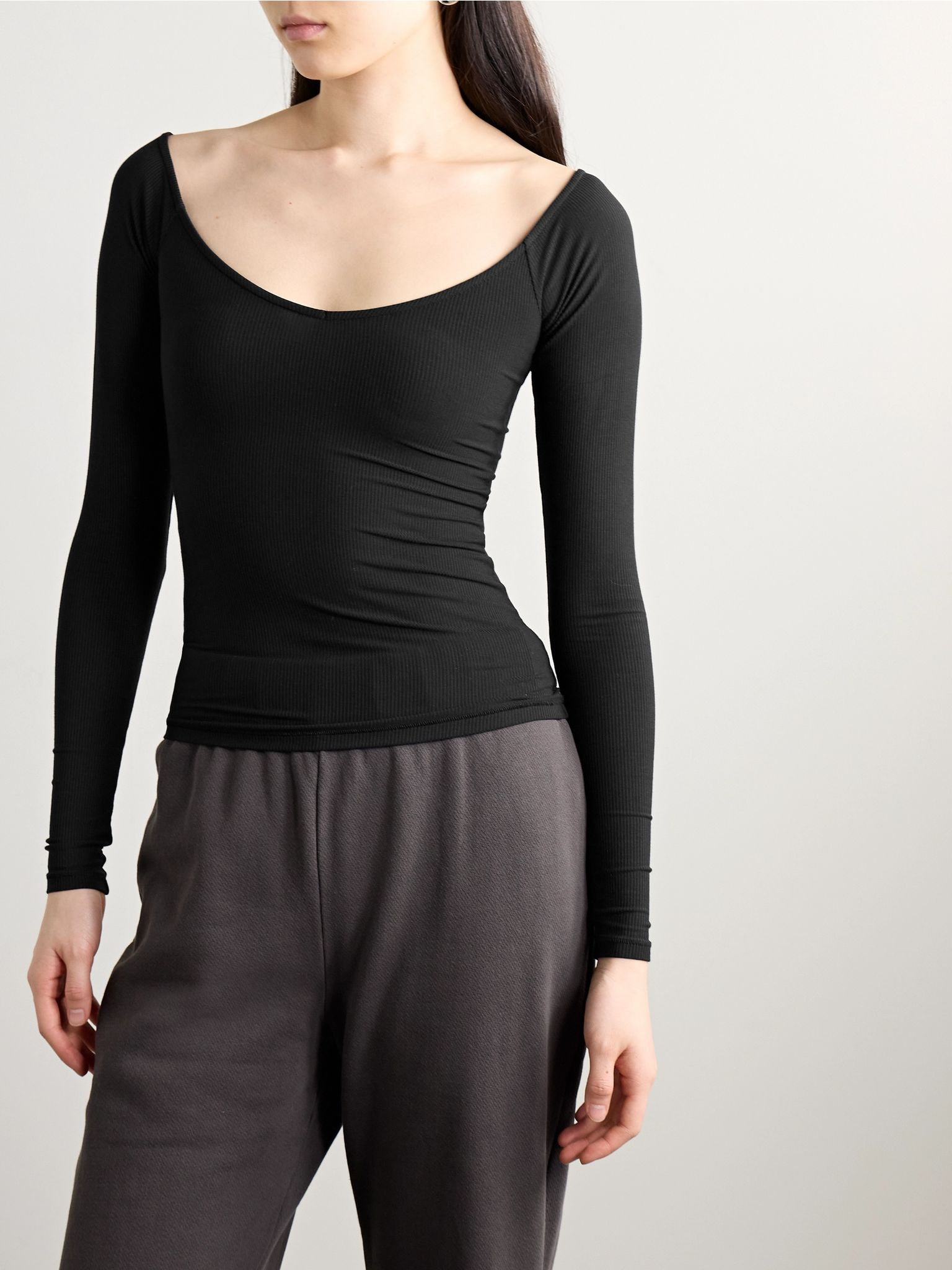 Soft Lounge Off The Shoulder Top - Onyx Black - 3