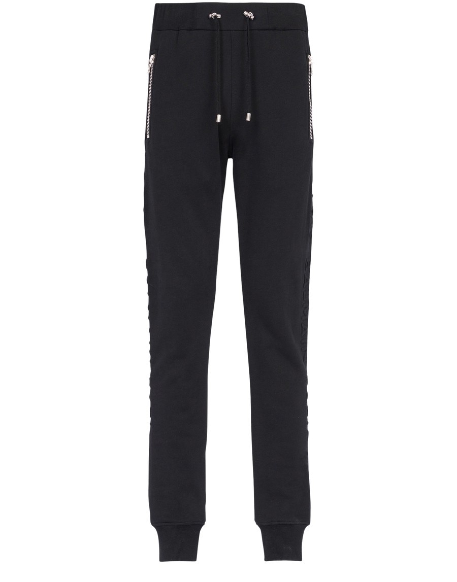 Black cotton sweatpants with embossed Balmain Paris logo - 1