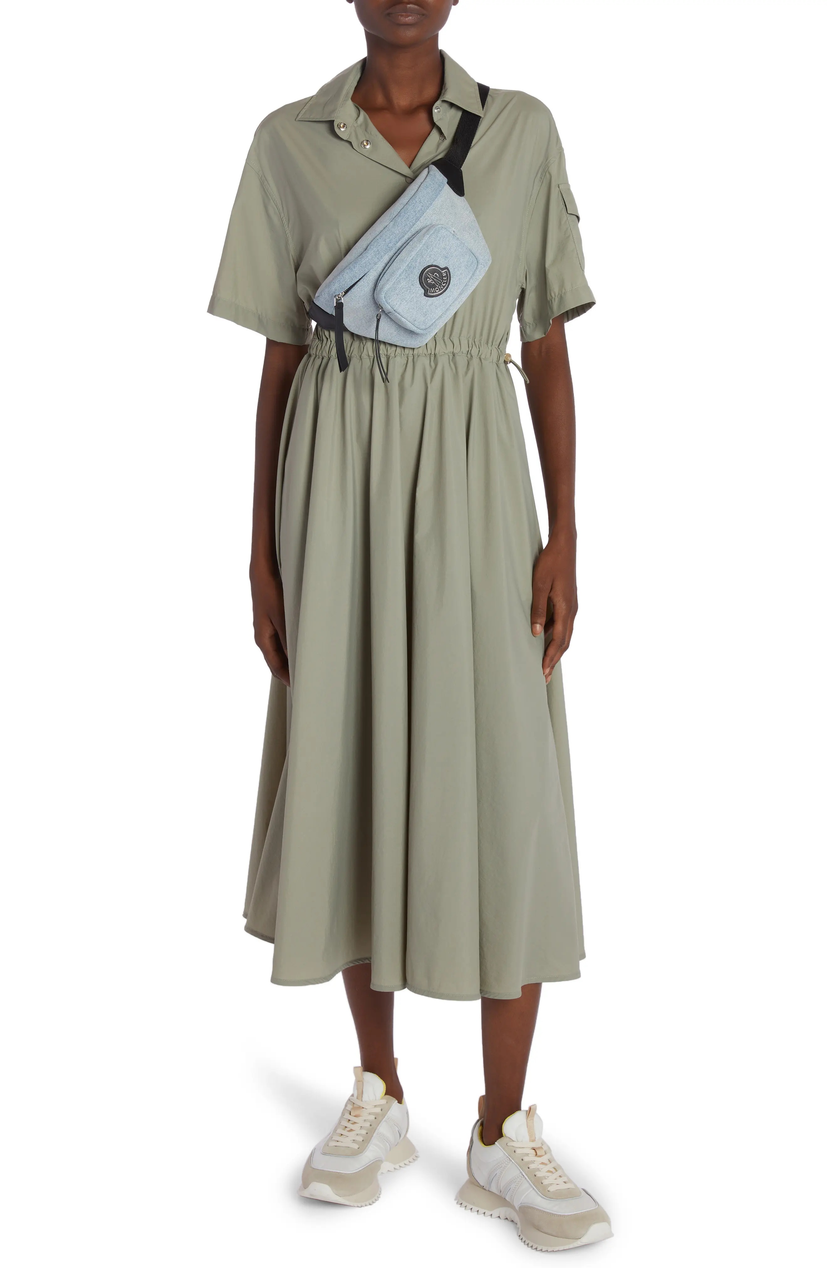 Moncler Drawstring Waist Poplin Midi Shirtdress | nordstrom