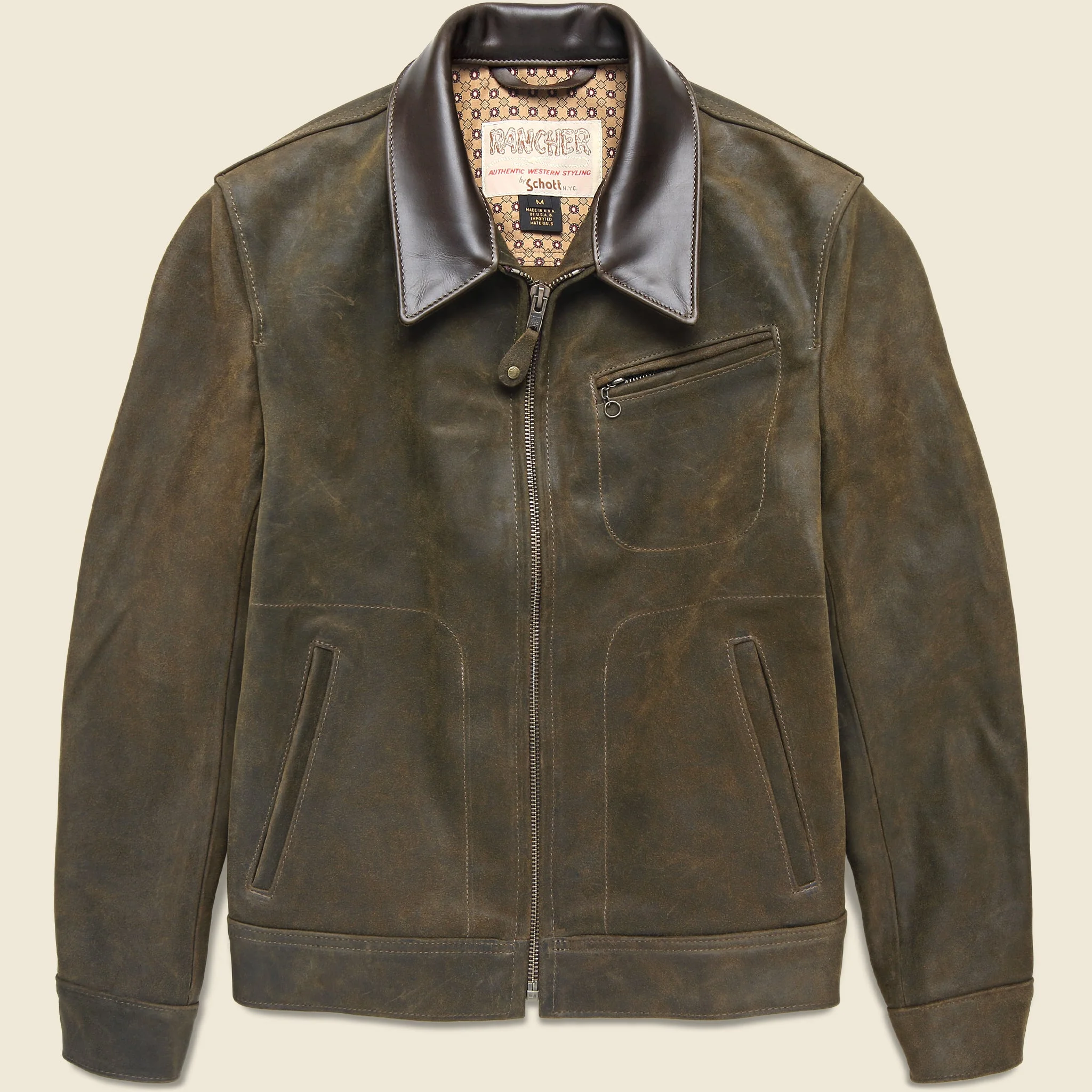 Texas Steerhide Roughout Suede Mechanic Jacket - Olive - 1