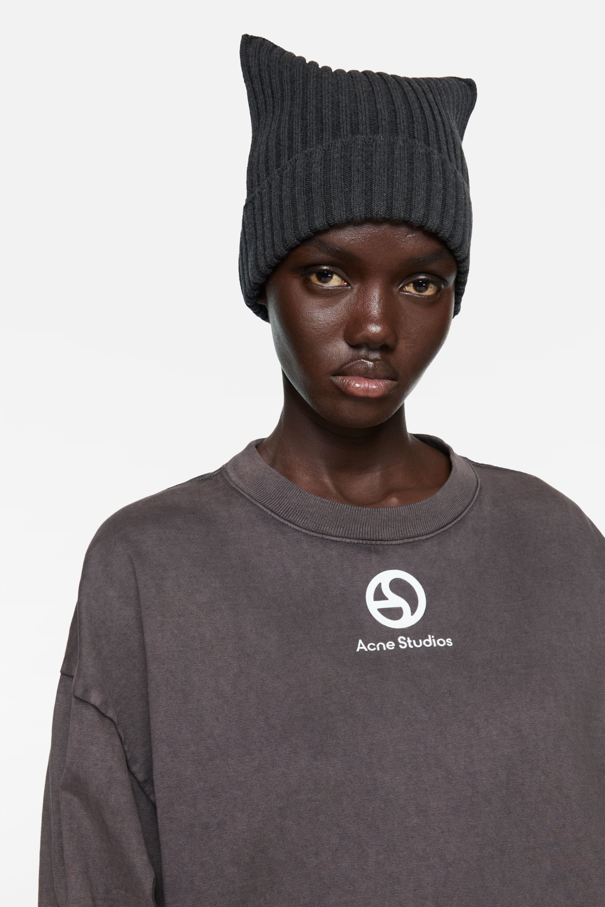 Ribbed square beanie - Dark grey melange - 2