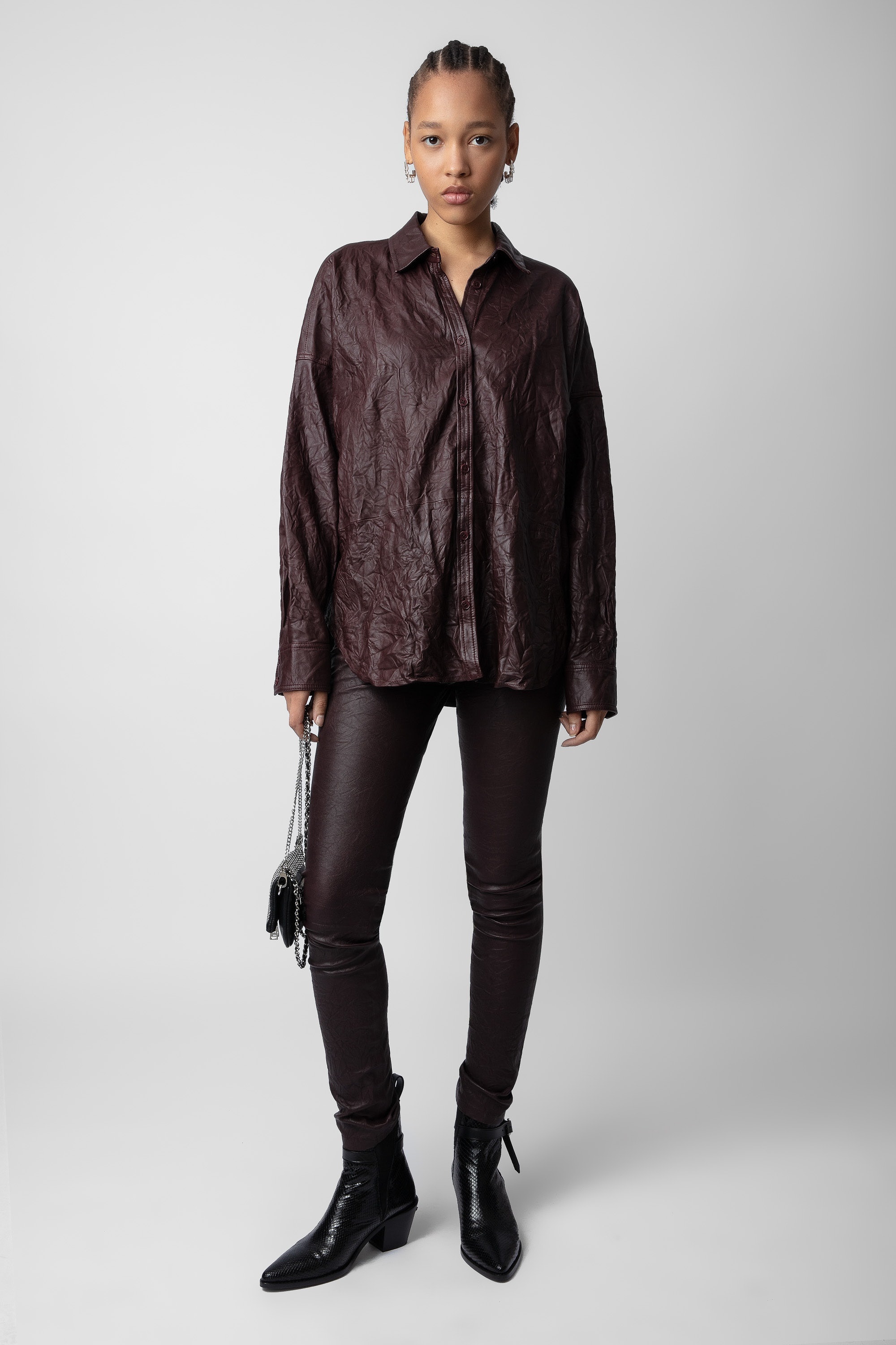 Tamara Crinkled Leather Shirt - 2