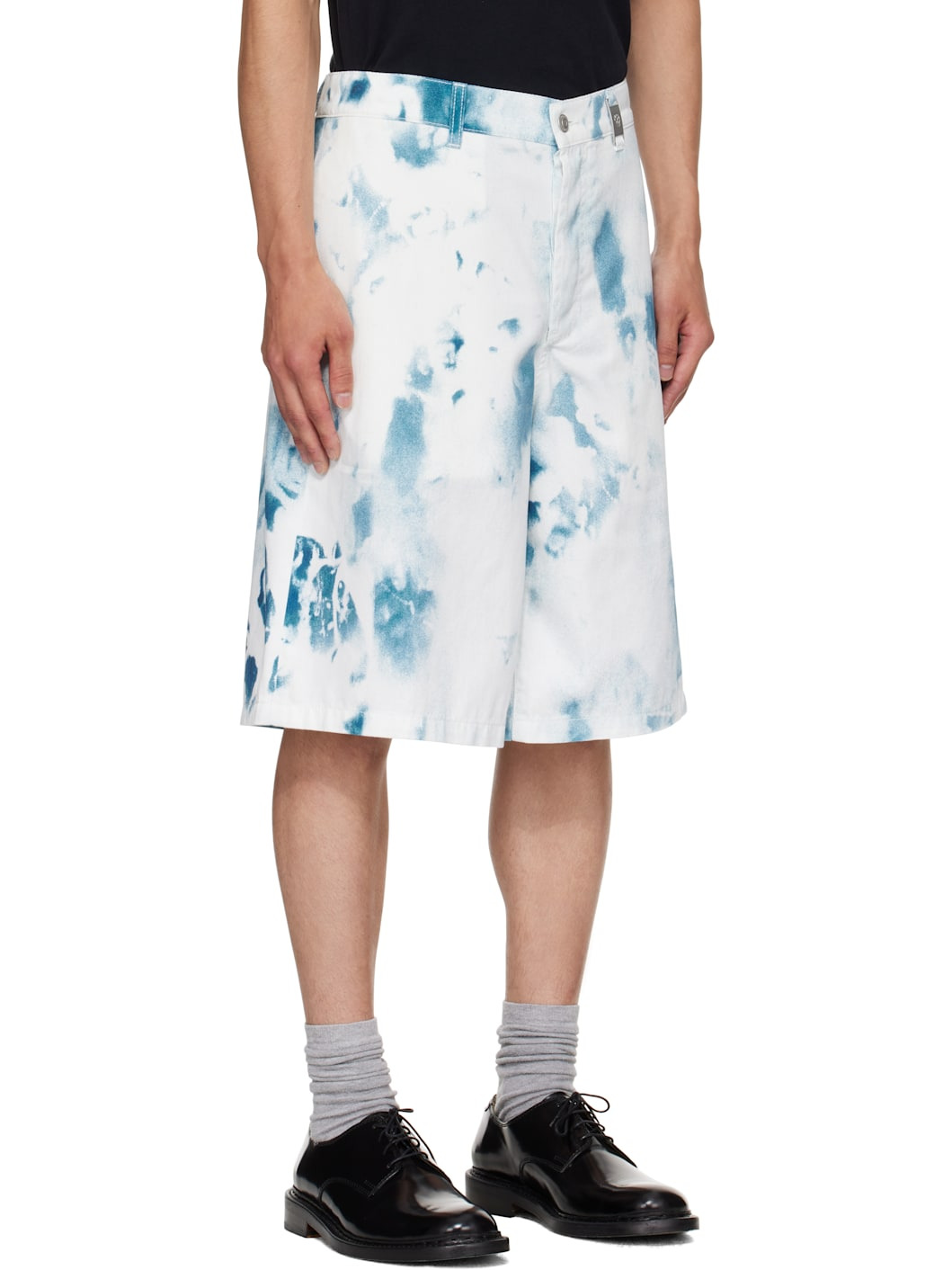 White & Blue Bleach Print Shorts - 2