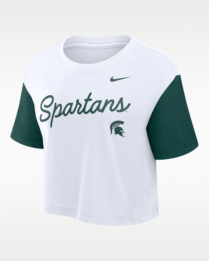 Michigan State Script Women's Nike Dri-FIT College Cropped T-Shirt 1
