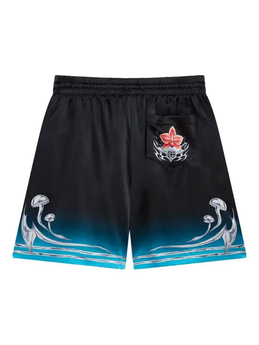 Casablanca Black Silk Shorts With Graphic Design - 1