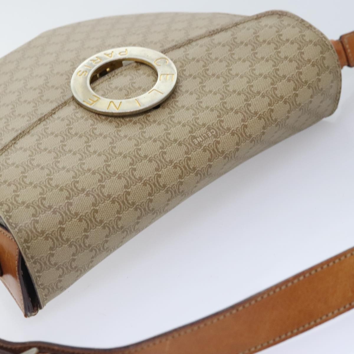 CELINE Macadam Canvas Shoulder Bag Beige Gold - 6