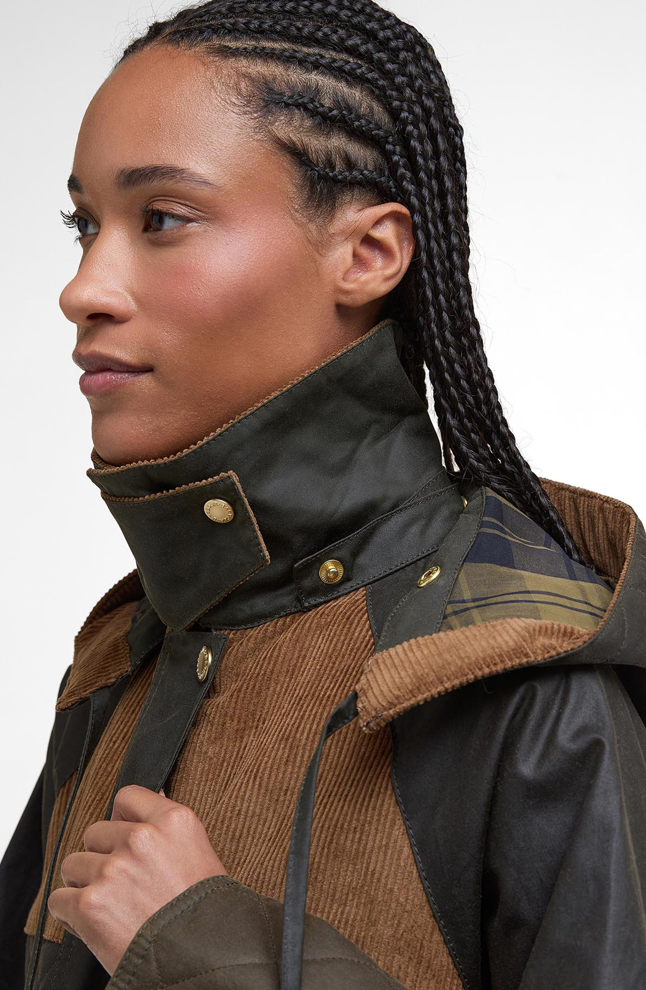 Barbour Imelda Water Repellent Mixed Media Jacket with Removable Hood in Archive Olive/Olive/Beech a - 4