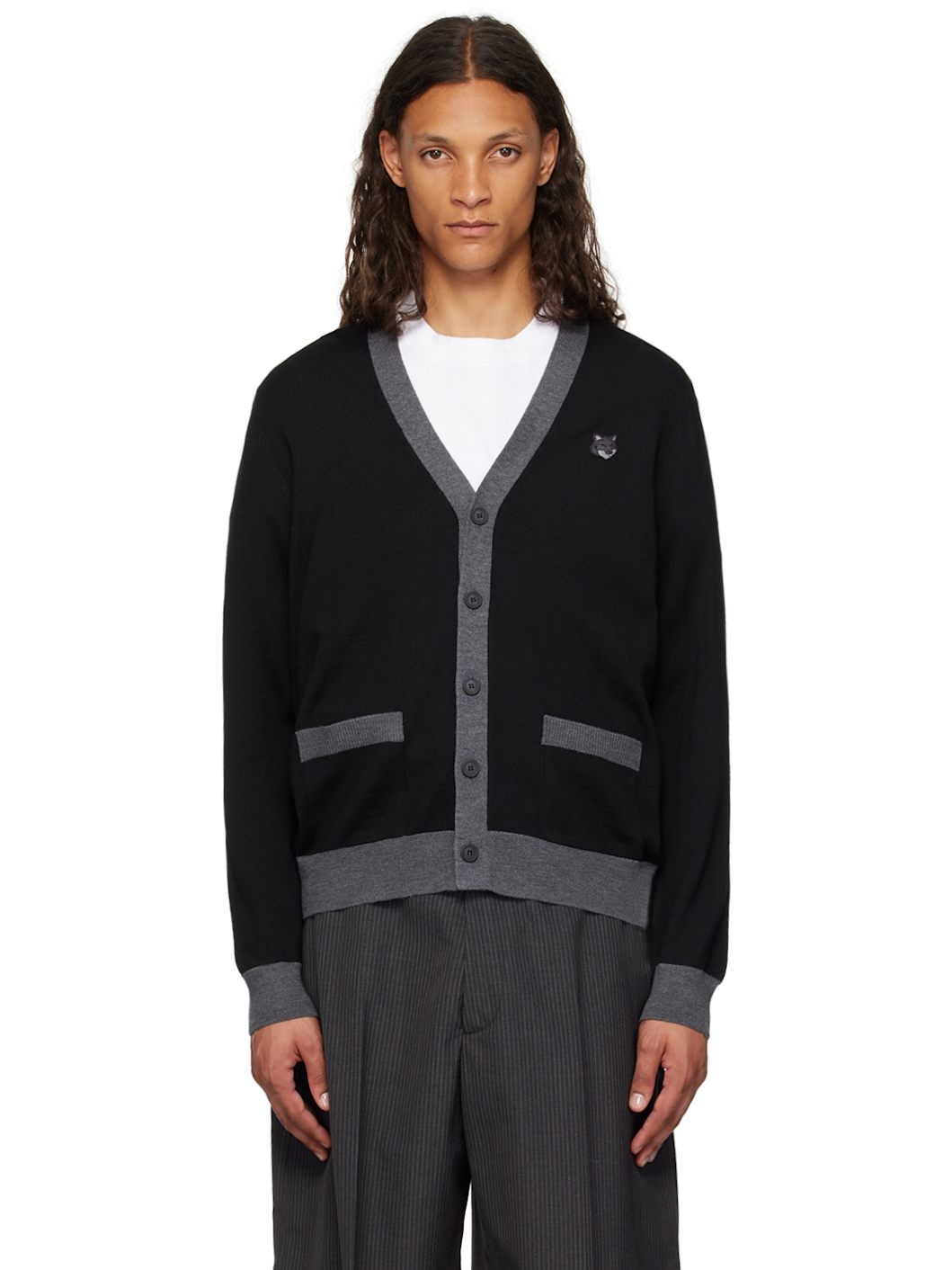 Black Bold Fox Head Cardigan - 1