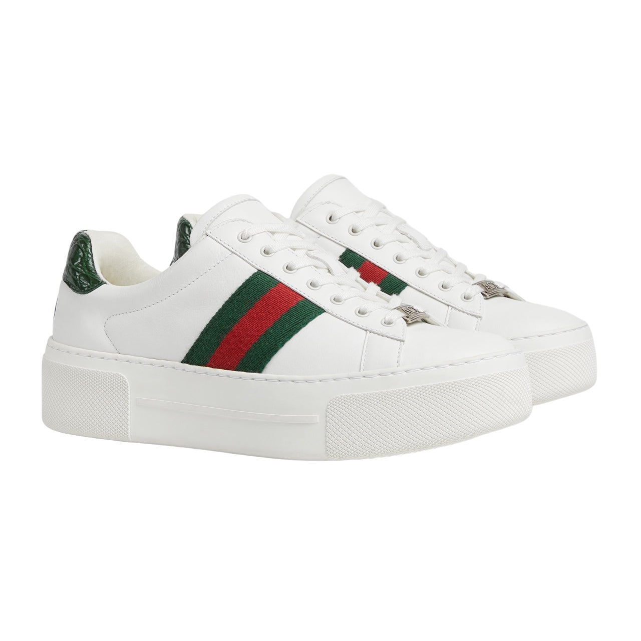 (WMNS) Gucci Ace Leather Platform 'White Green' 791399-AACAG-9055 - 2