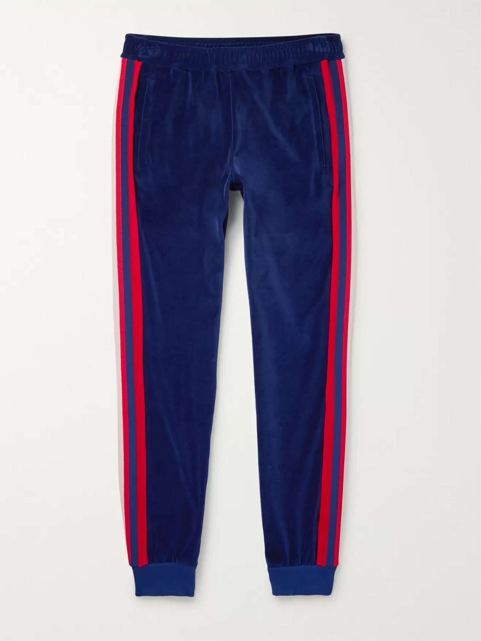 Slim-Fit Striped Cotton-Blend Velour Sweatpants - 1