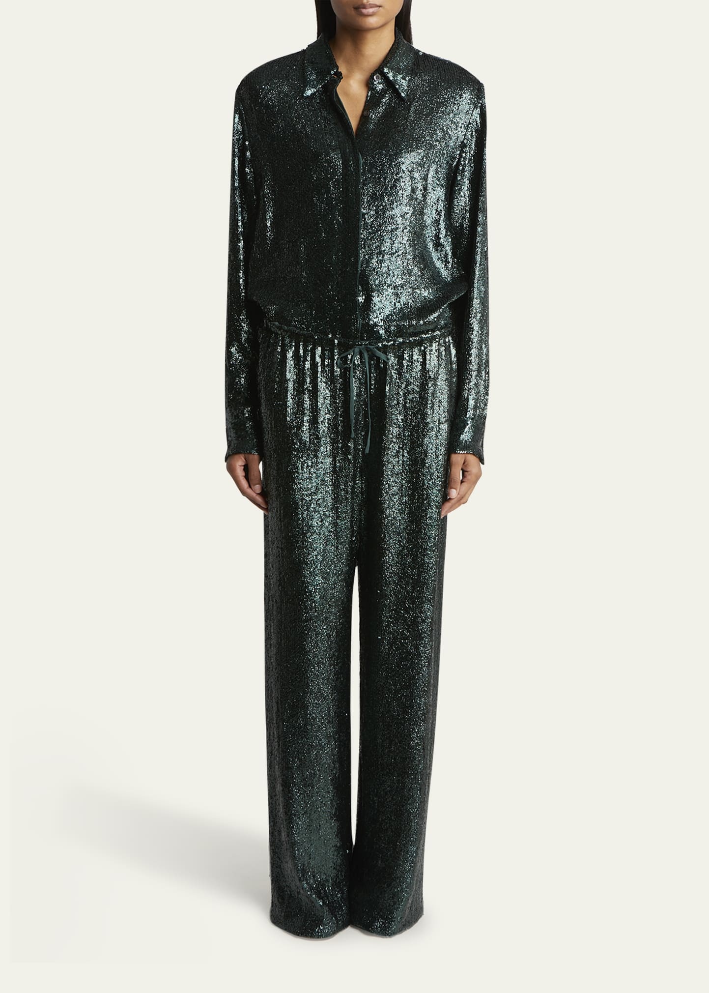 Puvis Sequined Wide-Leg Drawstring Pants - 2