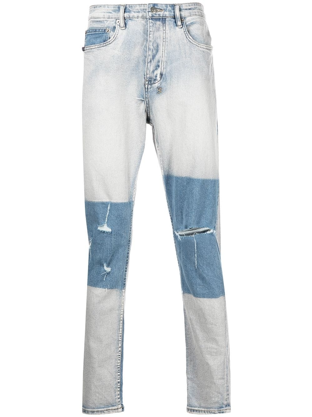 patchwork distressed slim-fit jeans - 1