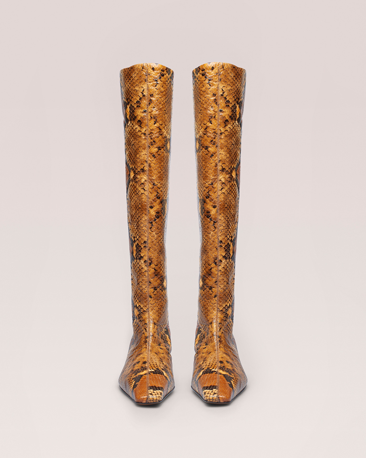 PIPPA - Elongated square toe knee high boots with cylinder heels - Tan - 2