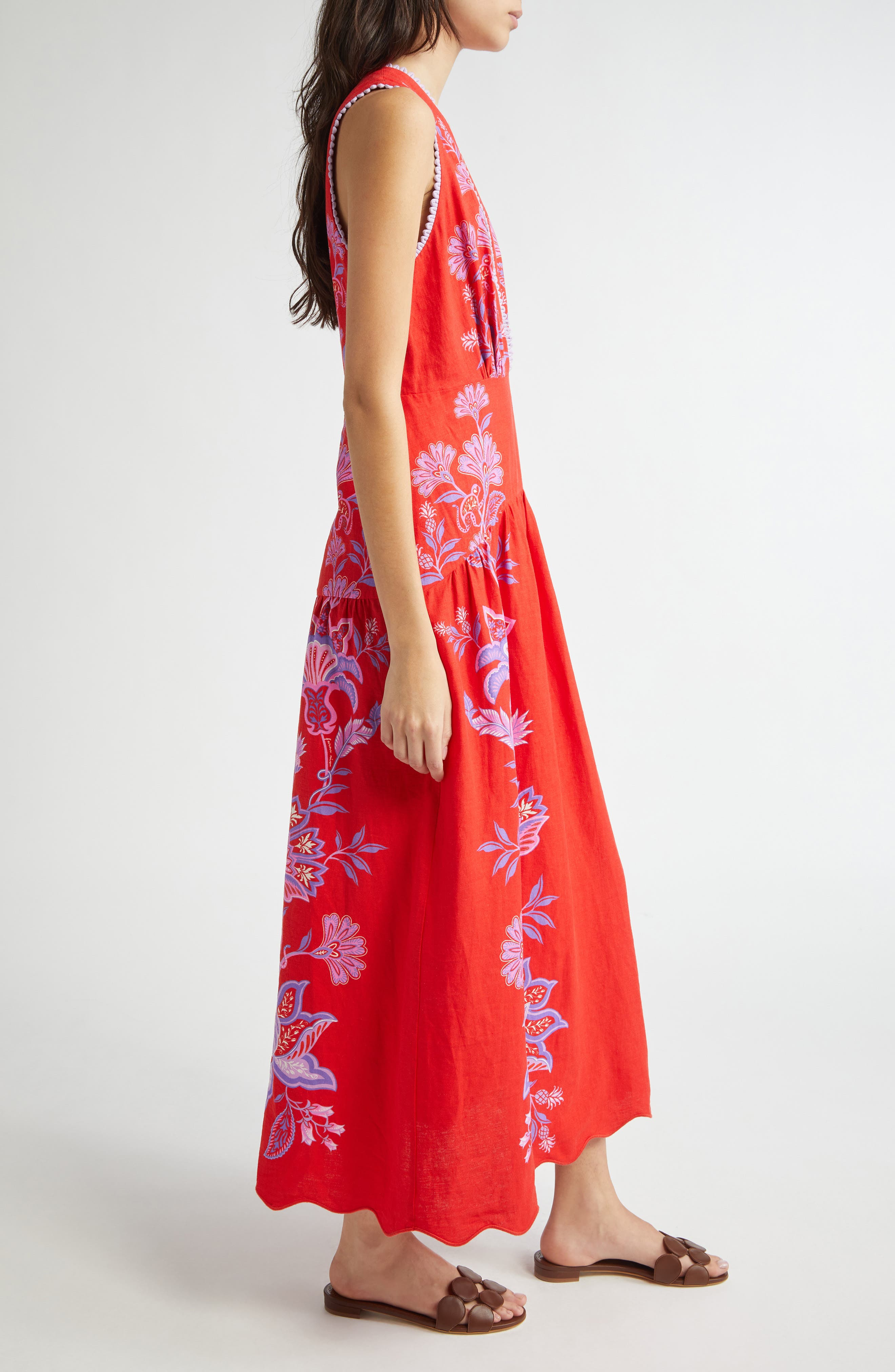 FARM Rio Porcelain Garden Floral Linen Maxi Dress in Red at Nordstrom - 3
