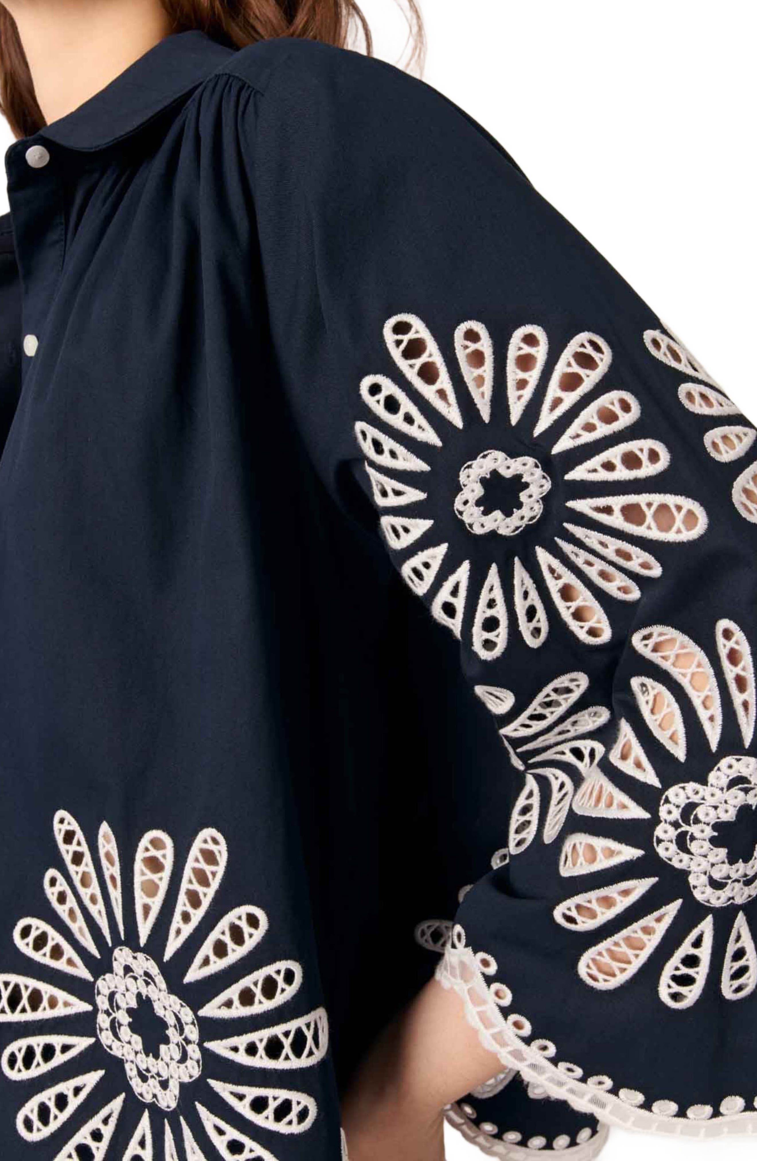 maje Cropped shirt with crochet detail in Navy at Nordstrom - 6